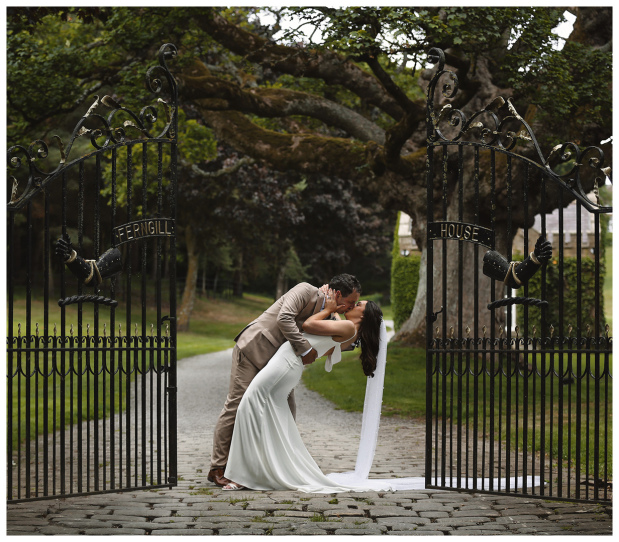 Bride and groom kissing on their wedding day in North Yorkshire